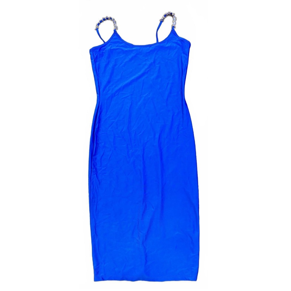 Absolutely Love It!! Blue Sleeveless‎ Midi Dress Chain Strap Party Clubwear